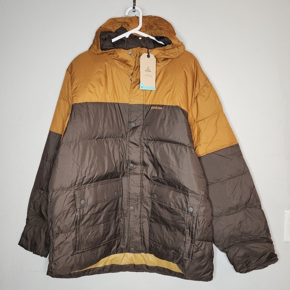 NWT prAna Whitney Portal Down Jacket Brown Colorblock Men's Size XXL